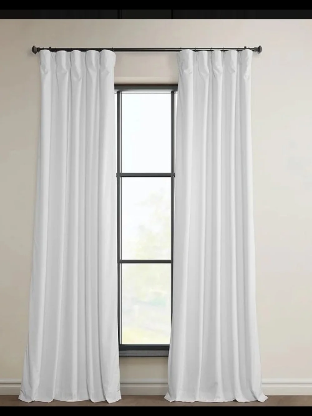 White Velvet Curtain Panel - Pole Pocket with Hooks & Back Tabs